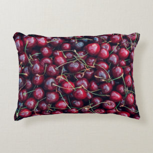 Sweet cherry close up top view background accent pillow
