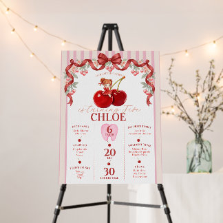 Sweet Cherry Coquette Ribbon 5th Bday Milestone Foam Board
