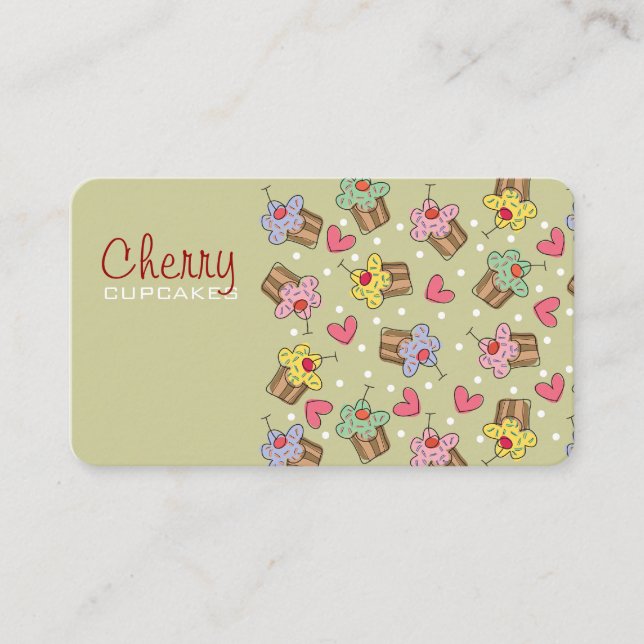 Sweet Cherry Cupcakes Bakery Dessert Profile Card (Front)