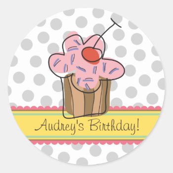 Sweet Cherry Cupcakes Birthday Gift Label Sticker by fatfatin_design at Zazzle