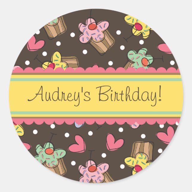Sweet Cherry Cupcakes Birthday Gift Label Sticker (Front)