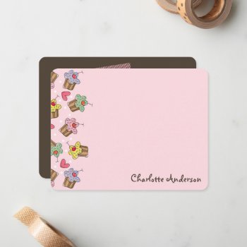 Sweet Cherry Cupcakes Chic Girl Birthday Thank You Note Card by fatfatin_design at Zazzle