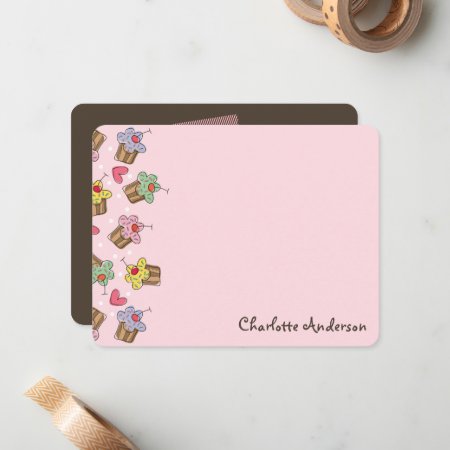 Sweet Cherry Cupcakes Chic Girl Birthday Thank You Note Card