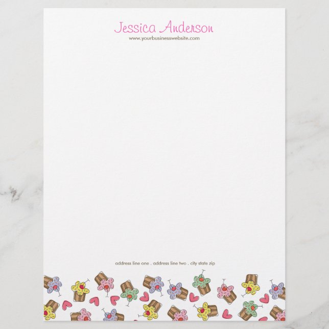 Sweet Cherry Cupcakes Confectionery Bakery Cute Letterhead (Front)
