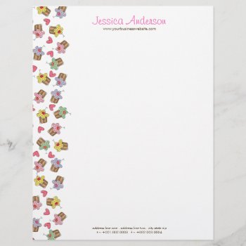 Sweet Cherry Cupcakes Confectionery Bakery Cute Letterhead by fatfatin_design at Zazzle