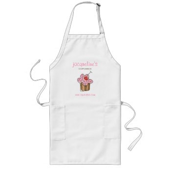 Sweet Cherry Cupcakes Confectionery Bakery Cute Long Apron by fatfatin_design at Zazzle