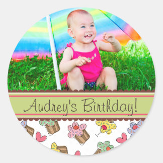 Sweet Cherry Cupcakes Girl Birthday Photo Sticker