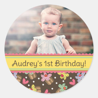 Sweet Cherry Cupcakes Girl Birthday Photo Sticker