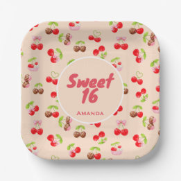 Sweet Cherry Dessert Birthday Pattern Cute Party Paper Plates