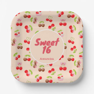 Sweet Cherry Dessert Birthday Pattern Cute Party  Paper Plates