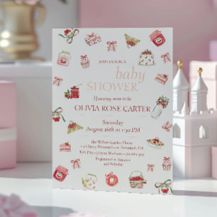 Sweet Cherry Dessert Watercolor Baby Shower Invitation