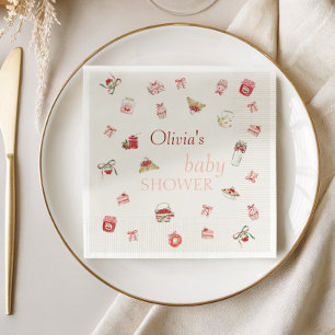 Sweet Cherry Dessert Watercolor Baby Shower Napkins
