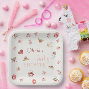Sweet Cherry Dessert Watercolor Baby Shower Paper Plates