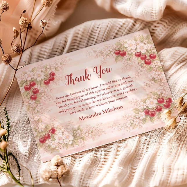 Sweet Cherry Floral First Birthday 1st Birthday Thank You Card (Creator Uploaded)