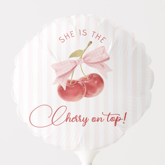 Sweet Cherry Gingham Baby Shower Balloon (Front)