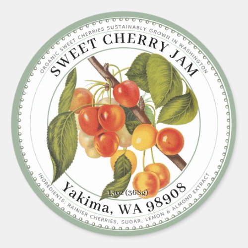 Sweet Cherry Jam with Vintage Cherry Illustration Classic Round Sticker