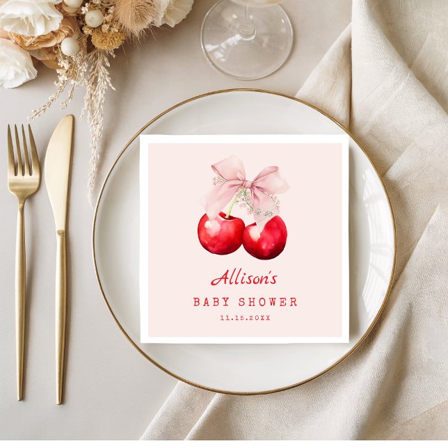 Sweet Cherry on top Baby Shower Girl  Napkins (Cherry on top Baby Shower Girl Paper Napkin)