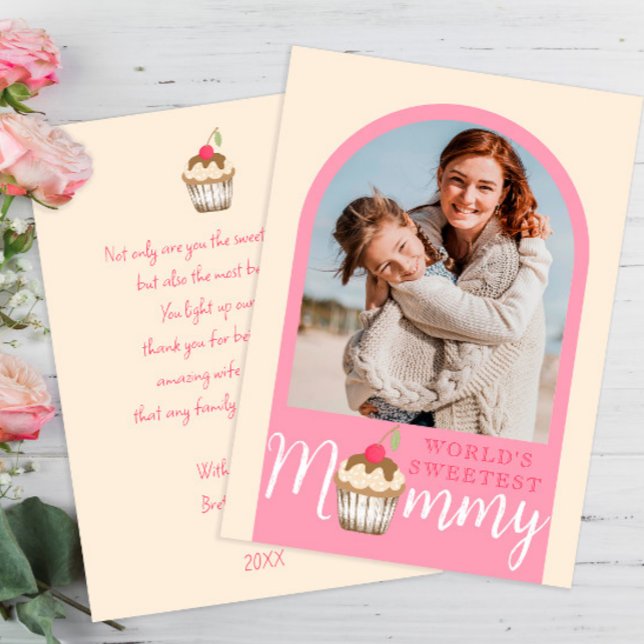 Sweet Cherry On Top Cupcake Mothers Day Photo Card (Creator Uploaded)