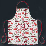 Sweet Cherry Pattern | Monogram Apron<br><div class="desc">Design features an allover pattern of juicy cherries in watercolor shade of pink and red, with your name or choice of personalization. Trendy monogrammed design. Classy and fashionable this apron makes the perfect fashion accessory. Add your custom wording to this design by using the "Edit this design template" boxes on...</div>