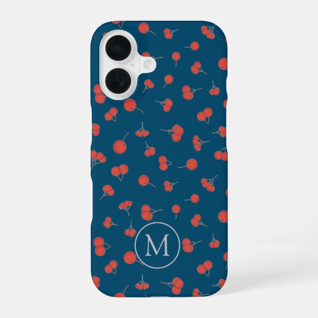 Sweet Cherry Pattern on Dark Blue Monogram Iphone Case (Back)