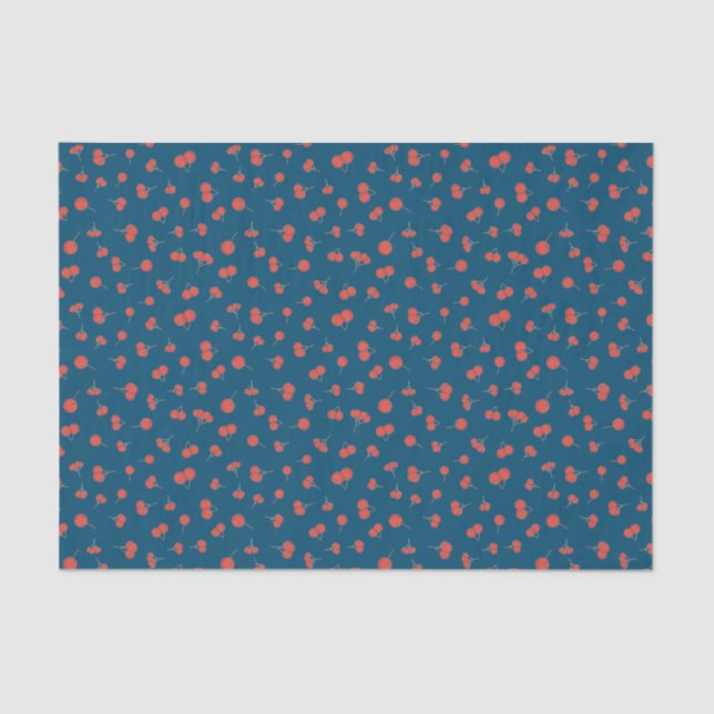 Sweet Cherry Pattern on Dark Blue Tissue Paper (Front)