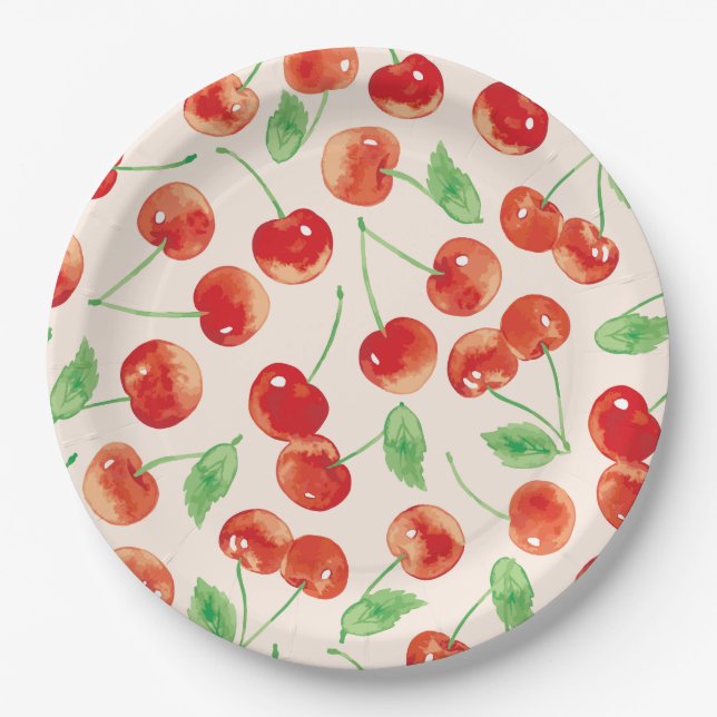 Sweet cherry pattern paper plates (Front)