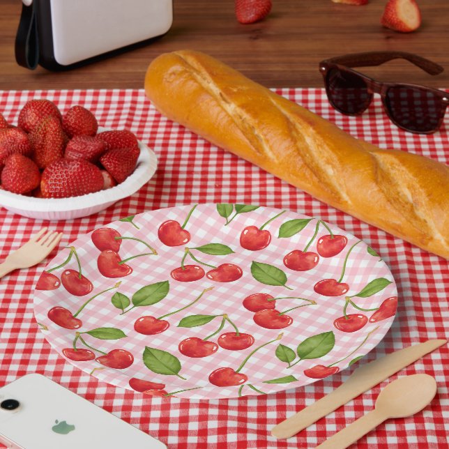 Sweet cherry pattern paper plates (Picnic)