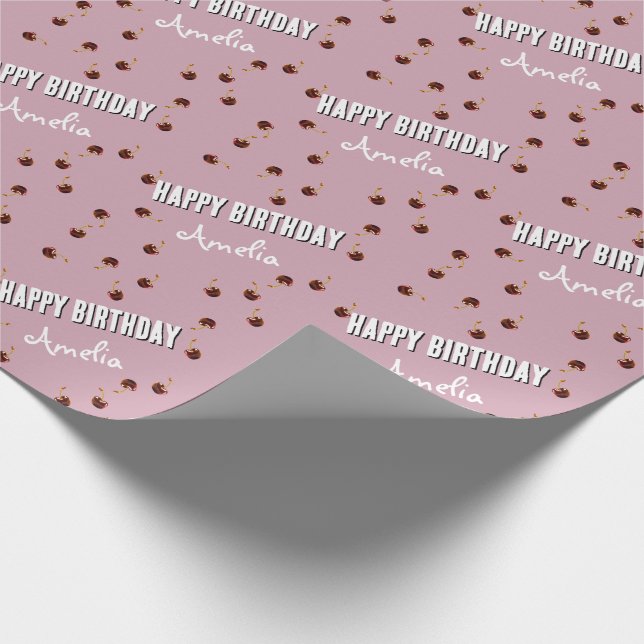 Sweet Cherry Personalized Birthday Wrapping Paper (Corner)