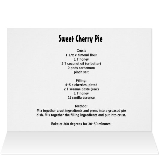 Sweet Cherry Pie Recipe Card (Inside Horizontal (Top))