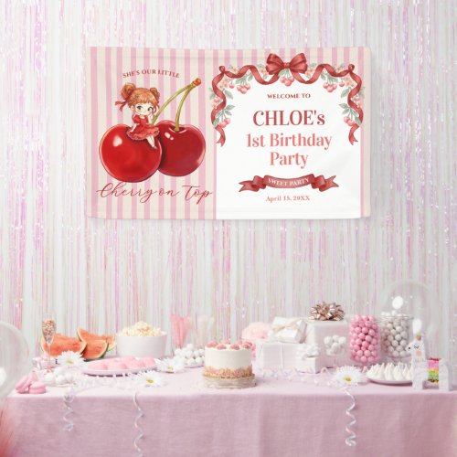 Sweet Cherry Pink Coquette Birthday Invitation Banner