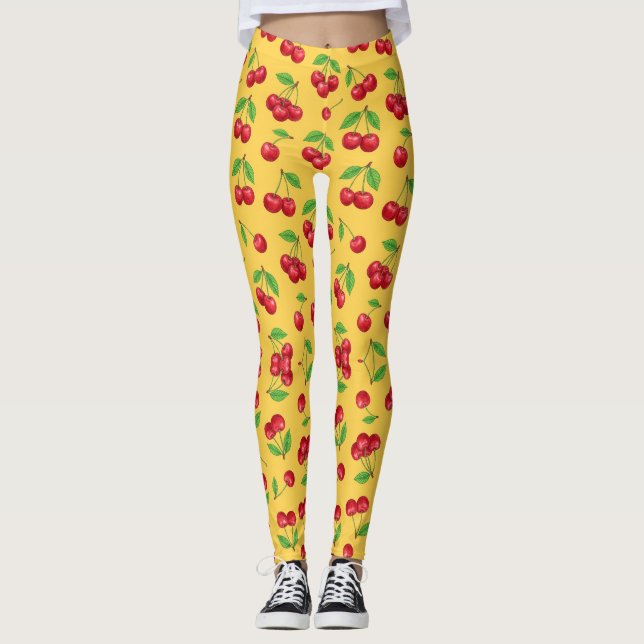 Sweet Cherry Seamless Fruit Pattern Leggings (Front)