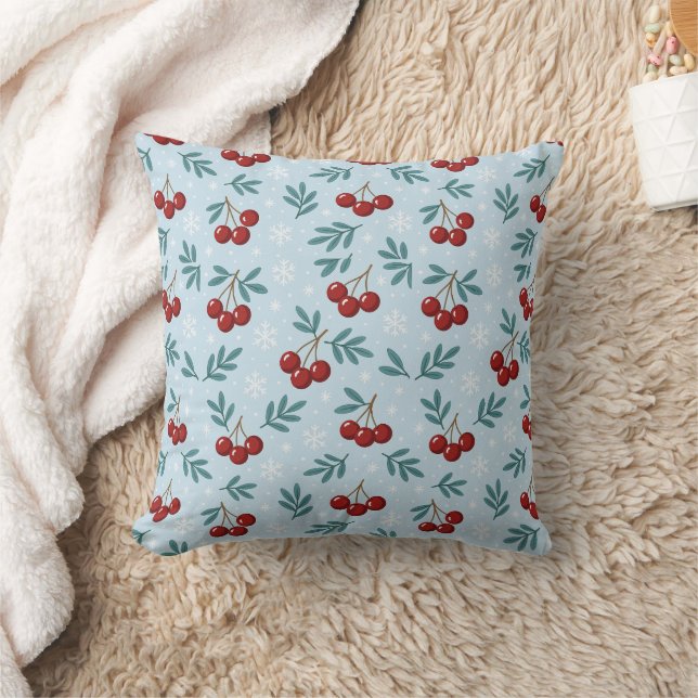 ❄️ Sweet Cherry Snowfall Collection Throw Pillow (Blanket)