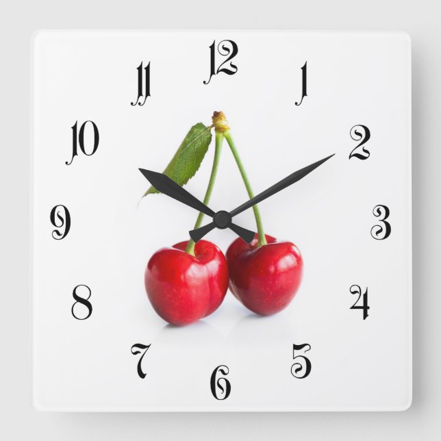 Sweet cherry square wall clock (Front)