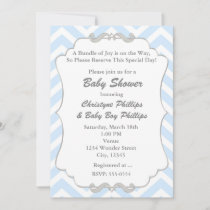 Sweet Chevron Grey & Blue Baby Shower Invitation