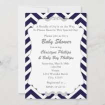 Sweet Chevron Navy Blue Baby Shower Invitation