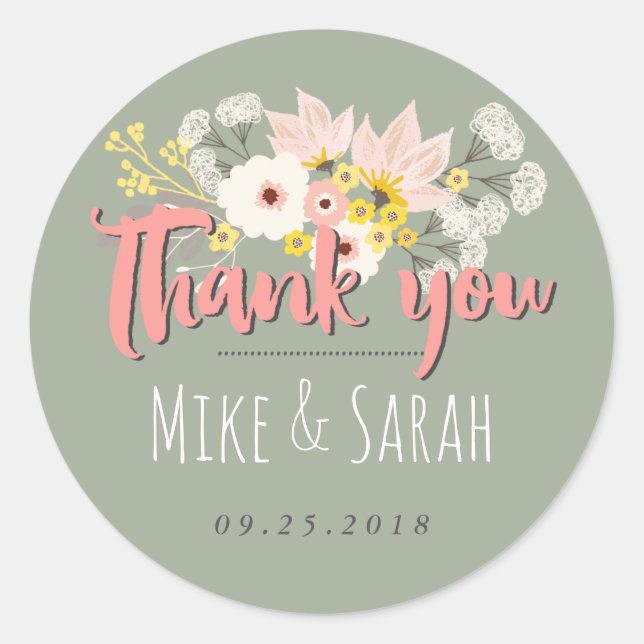 Sweet Chic Spring Flower Bouquet Thank You Sticker (Front)