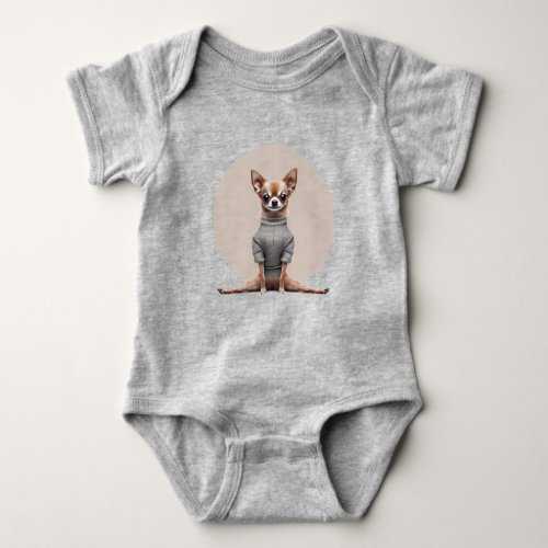 sweet chichuahua dog do a pilates baby bodysuit