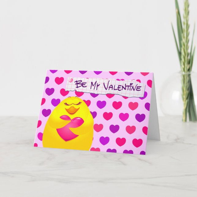 Sweet chick in love with message, greeting card (Front)