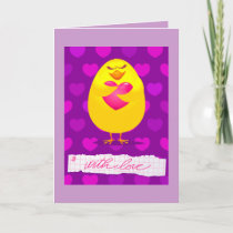 Sweet chick in love with message, greeting card