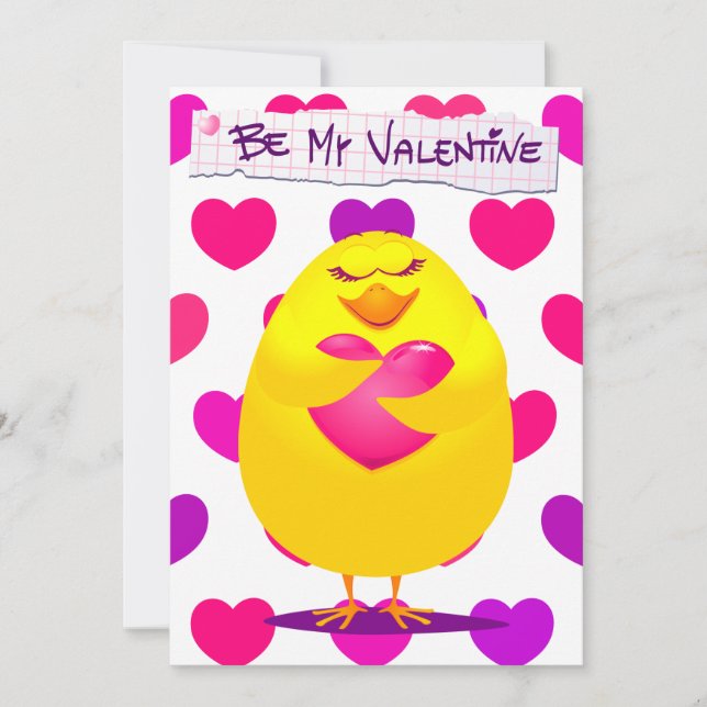 Sweet chick in love with message, invitation (Front)