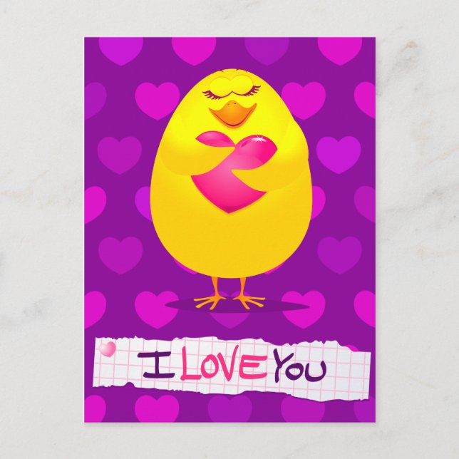 Sweet chick in love with message, postcard (Front)