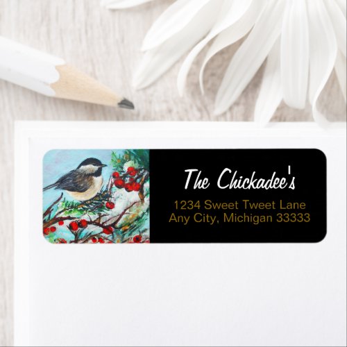 Sweet Chickadee Song Bird Winter Painting Label