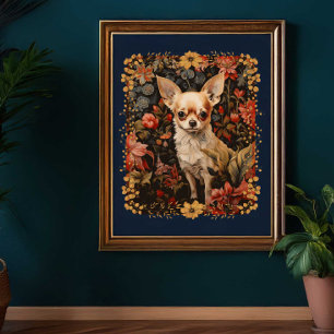 Sweet Chihuahua in a William Morris Style Garden Poster