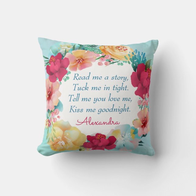 Sweet Child’s Floral Goodnight Poem Throw Pillow (Front)