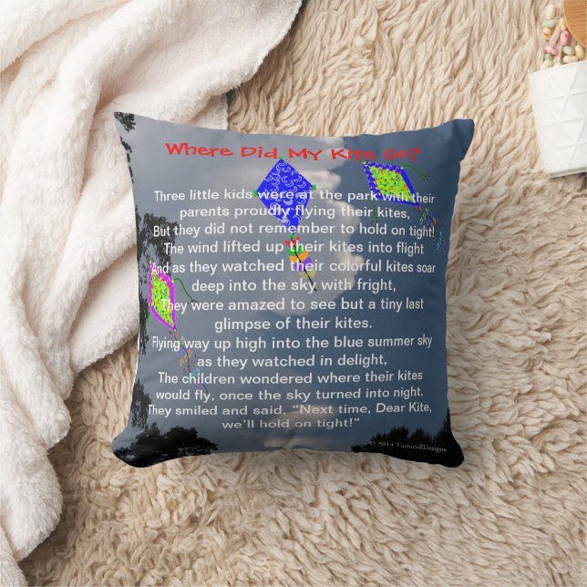 Sweet Childhood Memories Kite Flying Poem 16"x16" Throw Pillow (Blanket)