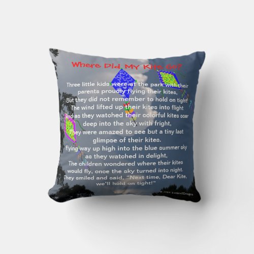 Sweet Childhood Memories Kite Flying Poem 16x16 Throw Pillow