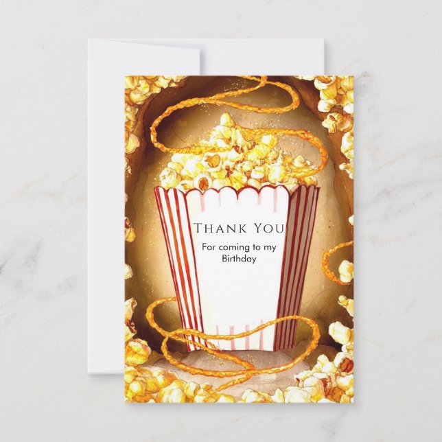 Sweet Children's Popcorn Birthday Thank You Card (Front)