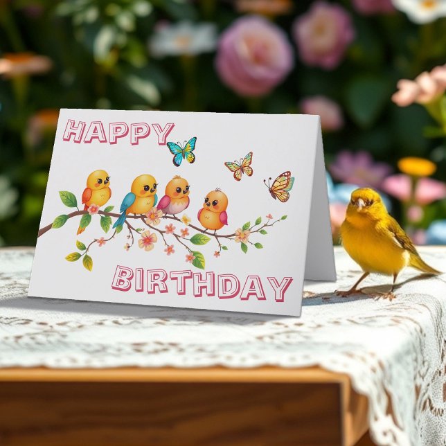 Sweet Chirpy Birds & Butterflies Birthday  Card (Creator Uploaded)