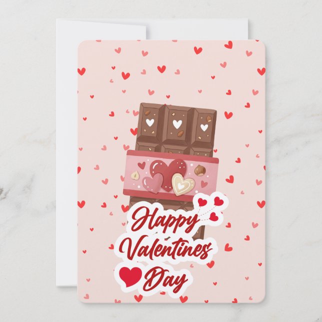 Sweet Chocolate Bar Heart Pattern Valentine's Day Holiday Card (Front)