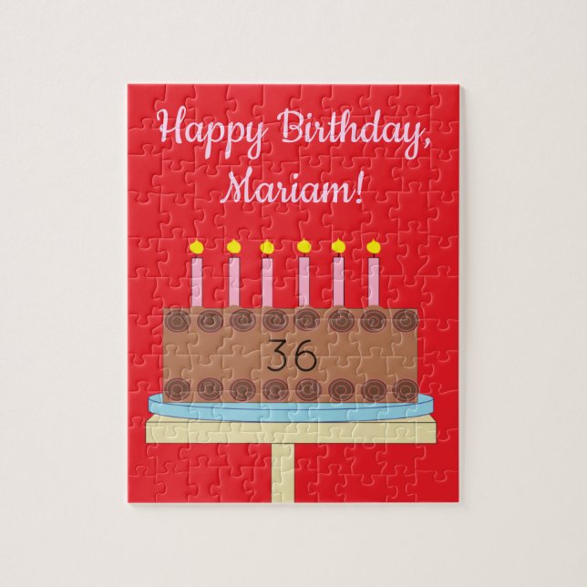 Sweet, Chocolate Birthday Cake: Red Jigsaw Puzzle (Vertical)